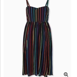 BLACK RAINBOW STRIPE CHALLIS MIDI DRESS